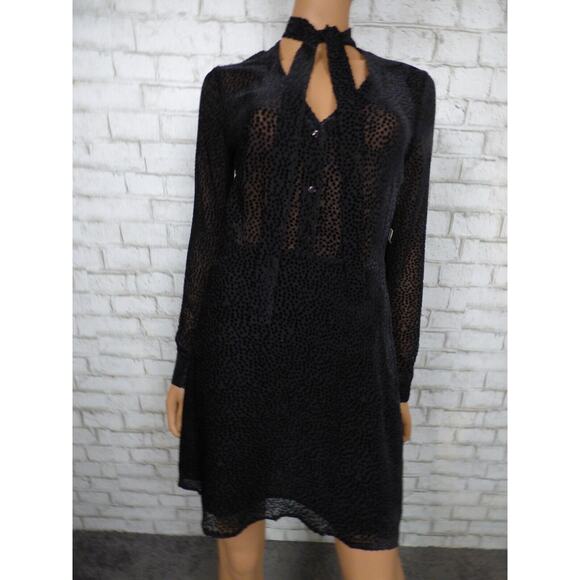 $525 L'Agence Black Velour Dot Burnout Sheer Alesia Neck Tie Dress 2 NEW L568 - Picture 3 of 16